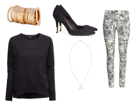 Treggings (14,95€), Pullover (24,95€), Pumps (29,95€), Ringe (4,95€), Kette (4,95€): alles H&M